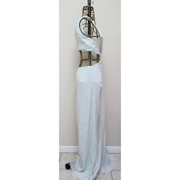 Cinq a Sept Blue Grass Goldie One Shoulder Ruched Cutout Silk Flowy Dress Size 6 - Picture 5 of 8